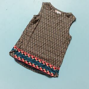 Jude Connally Stacey Black Brown Sleeveless Graphic Print Blouse Size Large